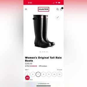New in Box Hunter Women's Original Tall Rain Boots size 7